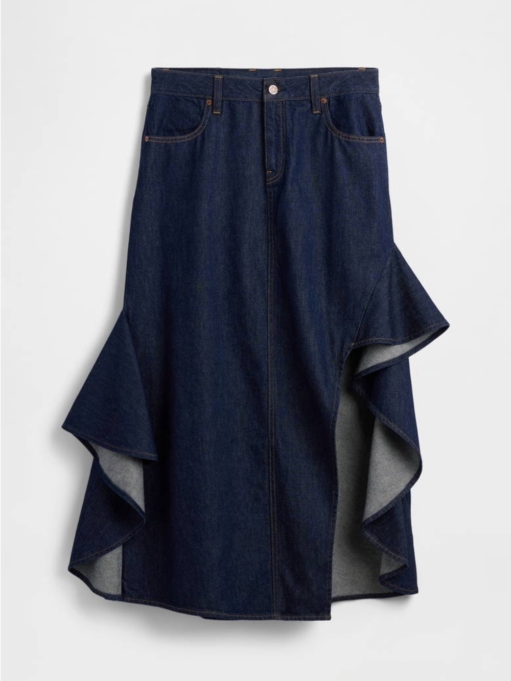 NWT! Gap × HFR Ruffle Denim Midi Skirt by IGDALYAH - Size 4 - Picture 3 of 8